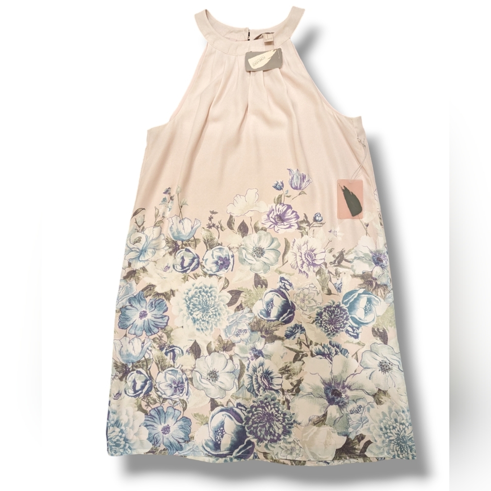Forever 21 Women's Blush Pink Ivory Blue Floral Halter Neck Mini Shift Dress- M